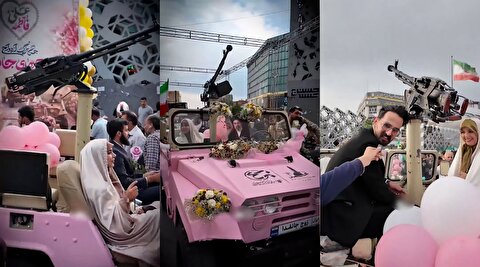تصاویر جشن عروسی 110 زوج جانفدا با خودروی نظامی