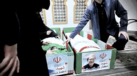 تصاویر پیکر شهید علی لاریجانی و پسر شهیدش