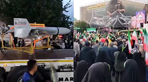 تصاویر حضور پهپاد شاهد 136 در اجتماع امام رضایی‌ها