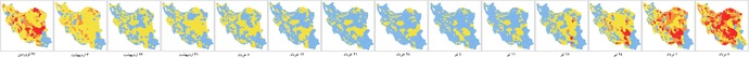 روند تغییرات نقشه رنگ‌بندی کرونایی در کشورمان در هفته‌های گذشته/ برای دیدین تصویر در ابعاد بزرگتر روی آن کلیک کنید 