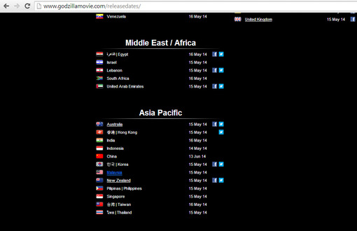 اطلاعات وب سایت رسمی گودزیلا درباره لیست کشورهای اکران کننده
