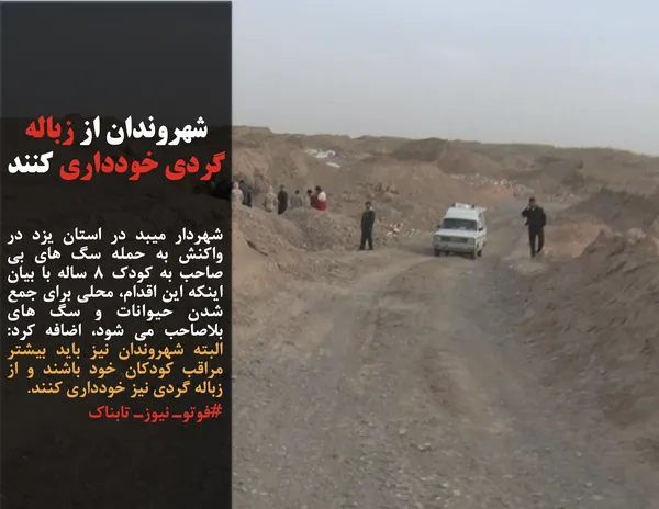 شهردار میبد در استان یزد در واکنش به حمله سگ های بی صاحب به کودک 8 ساله با بیان اینکه این اقدام، محلی برای جمع شدن حیوانات و سگ های بلاصاحب می شود، اضافه کرد: البته شهروندان نیز باید بیشتر مراقب کودکان خود باشند و از زباله گردی نیز خودداری کنند.
