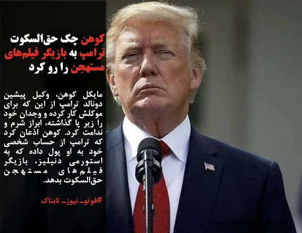 مایکل کوهن، وکیل پیشین دونالد ترامپ از این که برای موکلش کار کرده و وجدان خود را زیر پا گذاشته، ابراز شرم و ندامت کرد. کوهن اذعان کرد که ترامپ از حساب شخصی خود به او پول داده که به استورمی دنیلیز، بازیگر فیلم&zwnj;های مستهجن حق&zwnj;السکوت بدهد.
