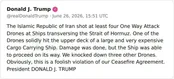 ادعای ترامپ درباره نقض آتش بس از سوی ایران!