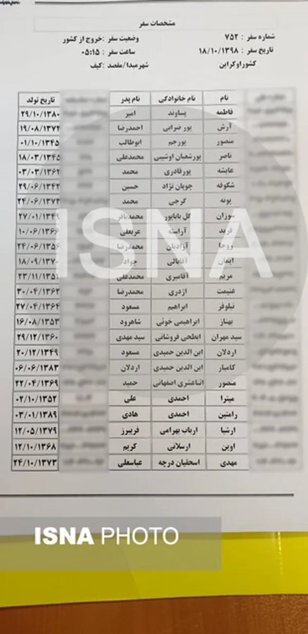 اسامی جان باختگان 