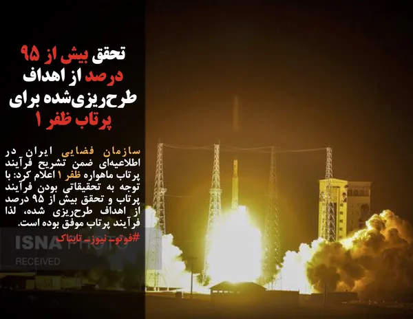 سازمان فضایی ایران در اطلاعیه&zwnj;ای ضمن تشریح فرآیند پرتاب ماهواره ظفر ۱ اعلام کرد: با توجه به تحقیقاتی بودن فرآیند پرتاب و تحقق بیش از ۹۵ درصد از اهداف طرح&zwnj;ریزی شده، لذا فرآیند پرتاب موفق بوده است.
