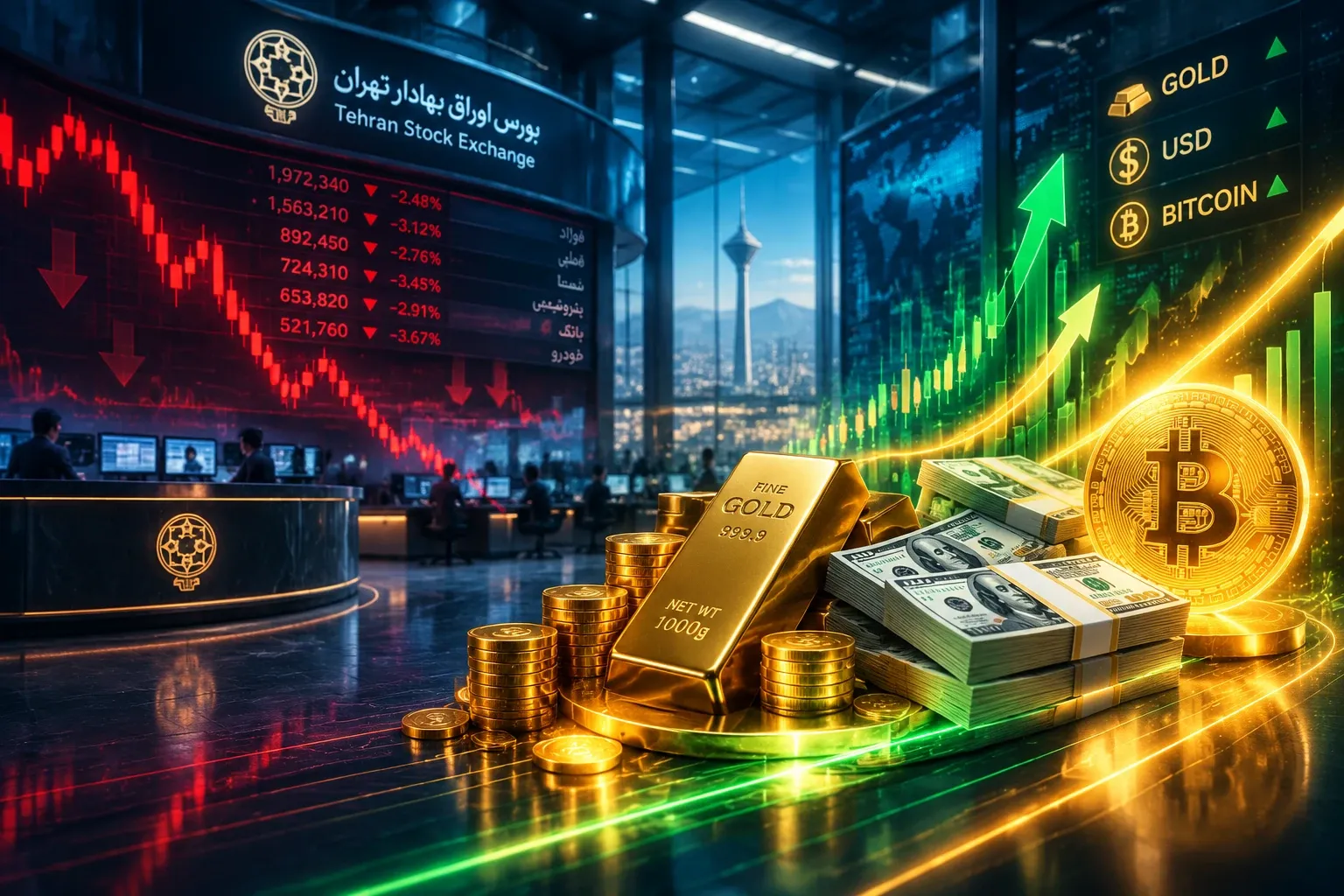 هفته سرخ بورس تهران چگونه گذشت؟ / رقابت بازدهی بورس با دلار، طلا و بیت‌کوین