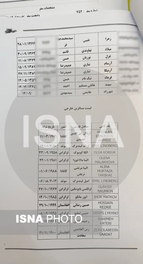 اسامی جان باختگان 