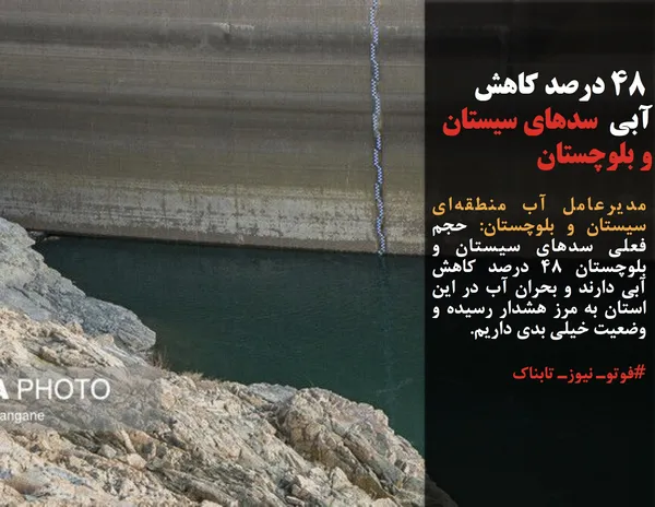 مدیرعامل آب منطقه&zwnj;ای سیستان و بلوچستان: حجم فعلی سدهای سیستان و بلوچستان ۴۸ درصد کاهش آبی دارند و بحران آب در این استان به مرز هشدار رسیده و وضعیت خیلی بدی داریم.
