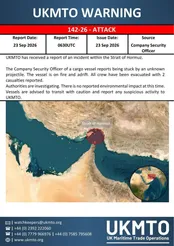 کشتی باری در تنگه هرمز هدف پرتابه قرار گرفت