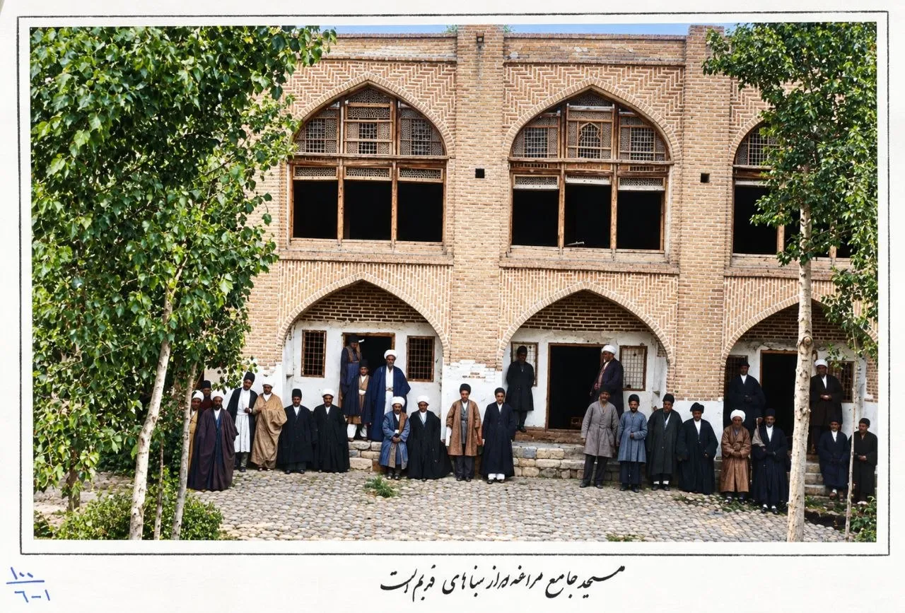 عکس رنگی شده از مسجد جامع مراغه در دوره قاجار