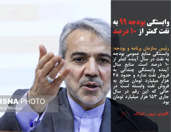 رئیس سازمان برنامه و بودجه: وابستگی منابع عمومی بودجه به نفت در سال آینده کمتر از 10 درصد است. منابع سال آینده وابستگی چندانی به فروش نفت ندارد و حدود 48 هزار میلیارد تومان منابع به فروش نفت وابسته است در حالی که این رقم در سال جاری 153 هزار میلیارد تومان بود.
