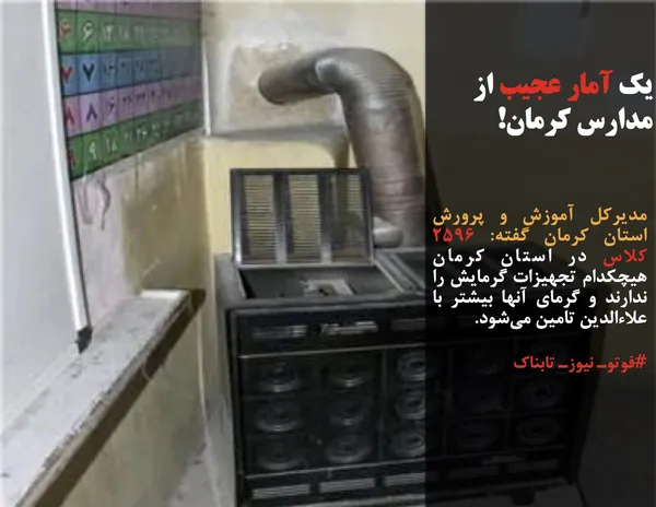 مدیرکل آموزش و پرورش استان کرمان گفته: ۲۵۹۶ کلاس در استان کرمان هیچکدام تجهیزات گرمایش را ندارند و گرمای آنها بیشتر با علاءالدین تامین می&zwnj;شود.

