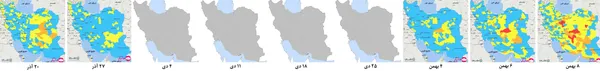 روند تغییرات نقشه رنگ&zwnj;بندی کرونایی در کشورمان در دو ماه اخیر؛ سومین نسخه نقشه در هفته جاری در حالی منتشر می&zwnj;شود که انتشار نقشه به مدت یک ماه متوقف شده بود.