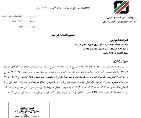 گاوها می‌روند، گرانی می‌ماند/ صادرات گاو شیری به تایید یک شخص رسید!