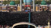 تصاویر هوایی از جمعیت عظیم نمازگزاران بر پیکر رهبر شهید در جمکران