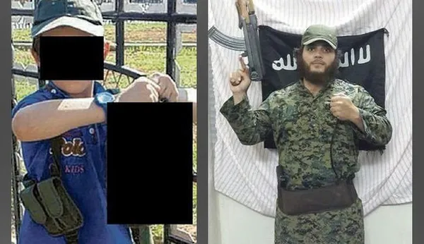 این تصویر مربوط به پسر هفت ساله تروریستی به نام &laquo;خالد شروف&raquo; است. روف اصالتا لبنانی است و در استرالیا به دنیا آمده است و پیشتر نیز در صفحه توئیتر خود، تصاویری را از خودش در کنار سرهای بریده منتشر کرده است. روزنامه &laquo;دی استرالیان&raquo; با انتشار عکسی از فرزند شروف تأکید کرد که گویا این پسر بچه هفت ساله با سر یکی از کسانی که به دست پدرش به قتل رسیده، عکس گرفته است. شروف با انتشار این عکس در توئیتر خود&zwnj; زیر آن نوشته است: این پسر من است. این تروریست قبلا در سیدنی زندگی می&zwnj;کرد، ولی سال گذشته به همراه همسر و فرزندانش به سوریه رفت و به گروه تروریستی داعش پیوست. این عکس در شهر رقه در شمال سوریه گرفته شده است./Alalam
