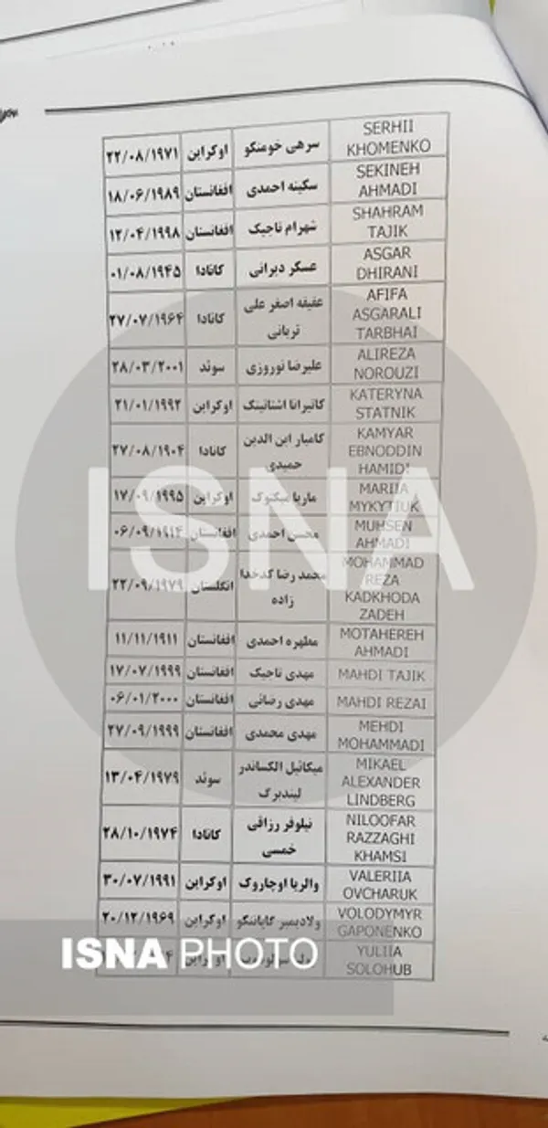 اسامی جان باختگان 
