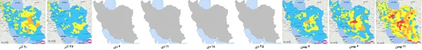 روند تغییرات نقشه رنگ&zwnj;بندی کرونایی در کشورمان در دو ماه اخیر (به مدت چهار هفته نقشه رنگ&zwnj;بندی منتشر نشد)