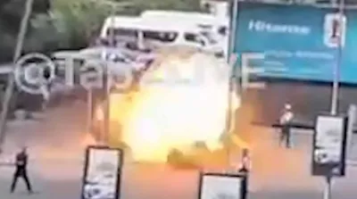 لحظات انفجارهای دمشق همزمان با ورود مکرون