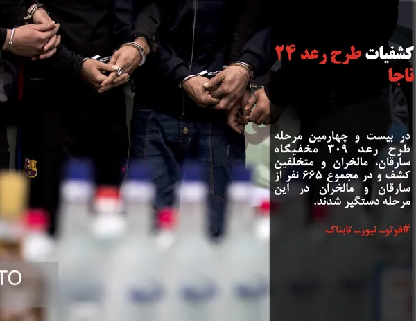 در بیست و چهارمین مرحله طرح رعد ۳۰۹ مخفیگاه سارقان، مالخران و متخلفین کشف و در مجموع ۶۶۵ نفر از سارقان و مالخران در این مرحله دستگیر شدند.
